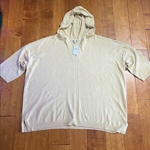 J Jill Purejill Butter Yellow Hooded Sweater Size 3X V-Neck Soft 3/4 Sleeve